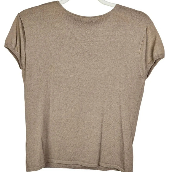 Jones New York Tan Short Cap Sleeve Pullover Rayon/Nylon Sweater Top Size Large - Picture 8 of 9